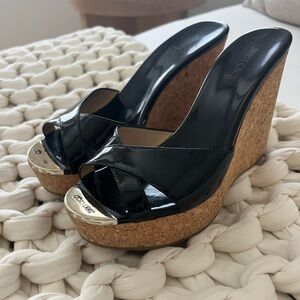 Jimmy Choo Black Wedge Sandals 38.5
